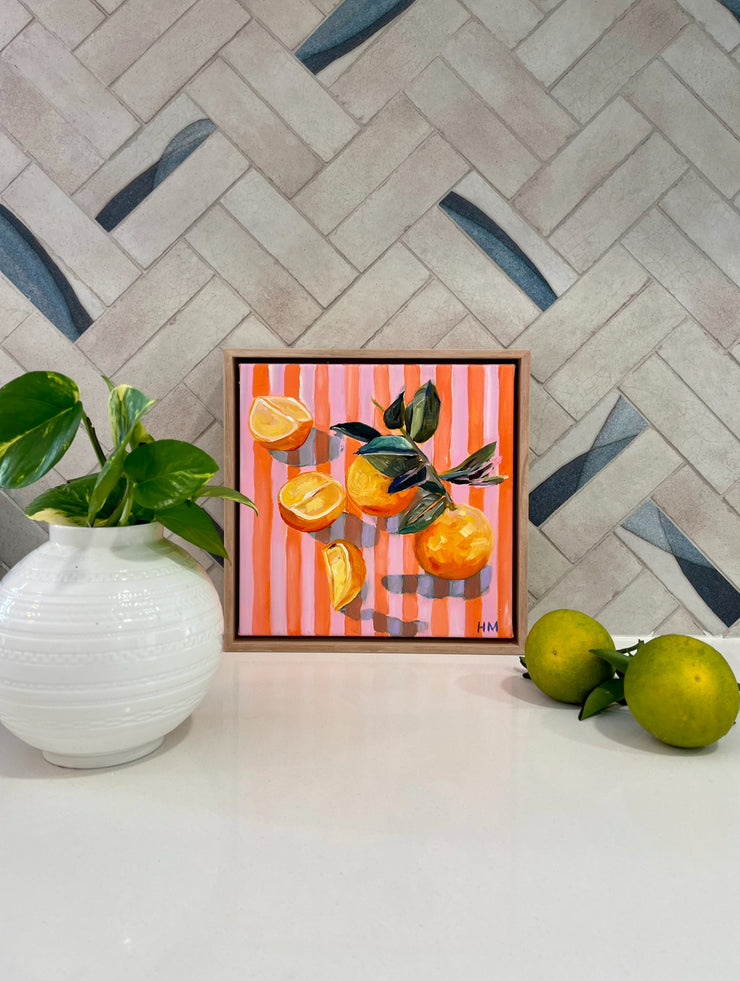 'Citrus on pink stripes' Original Painting