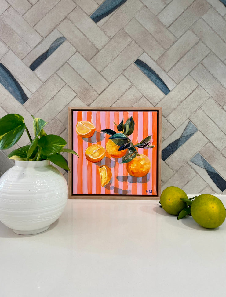 'Citrus on pink stripes' Original Painting