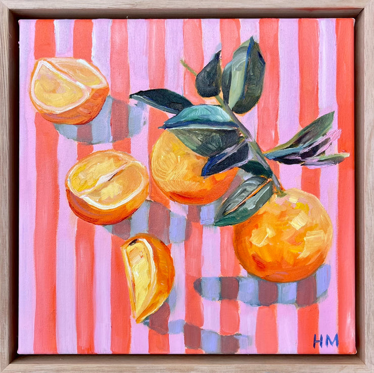 'Citrus on pink stripes' Original Painting